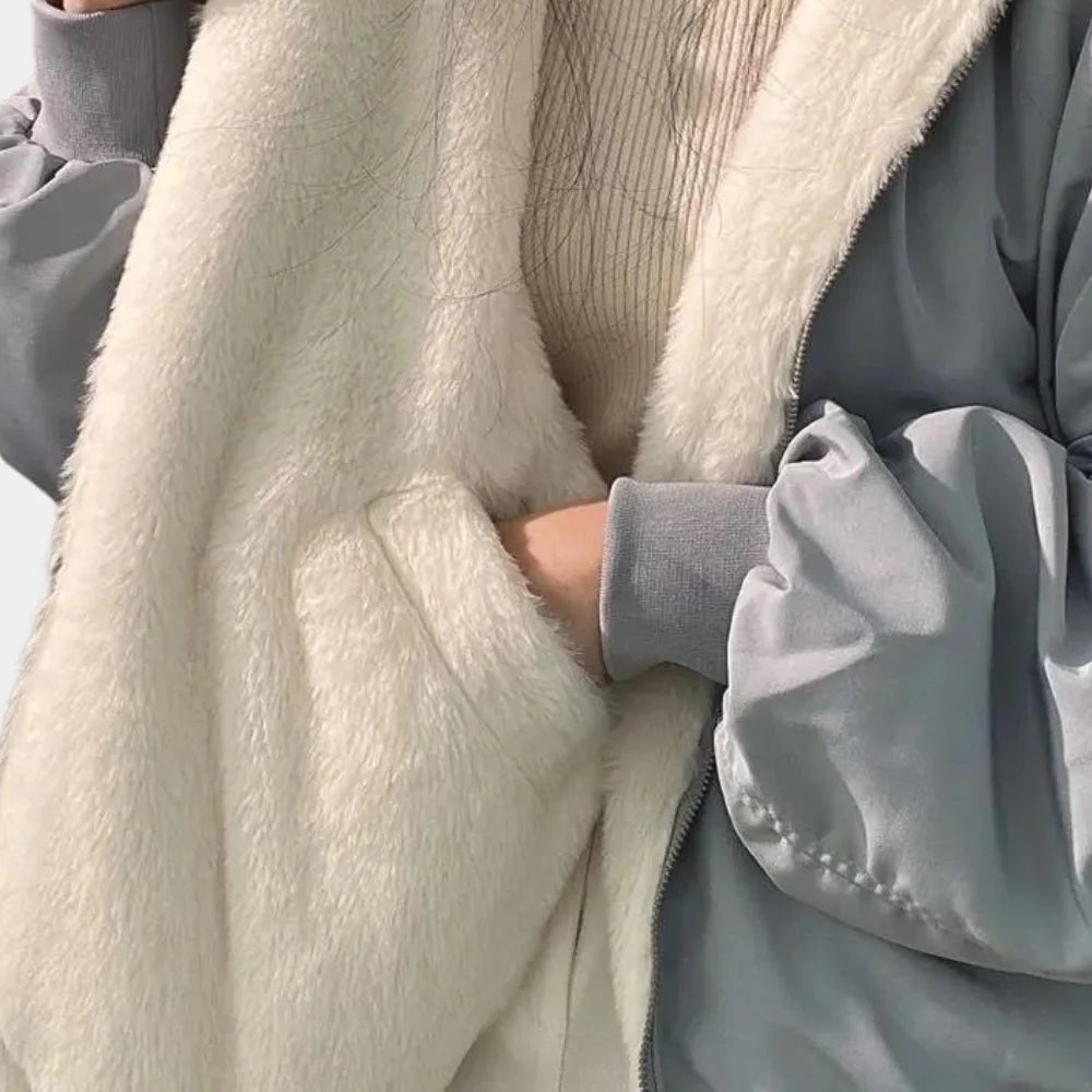 Evana Chaqueta de invierno suave de doble capa con capucha para mujer