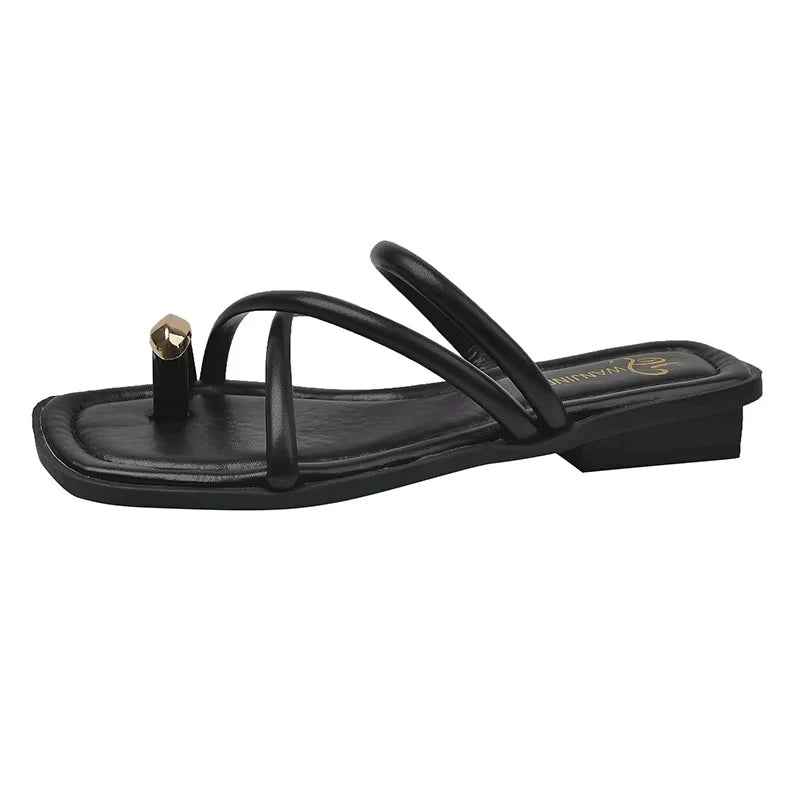 Sandalias Planas con Aro Dorado para Mujer