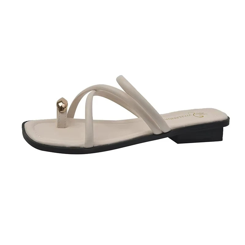 Sandalias mujer Planas con Aro Dorado